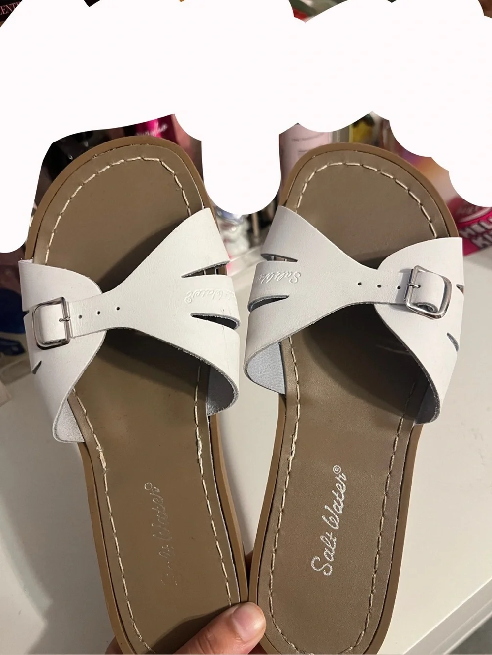 Salt Water Sandals White Leather Slide Sandals - Women